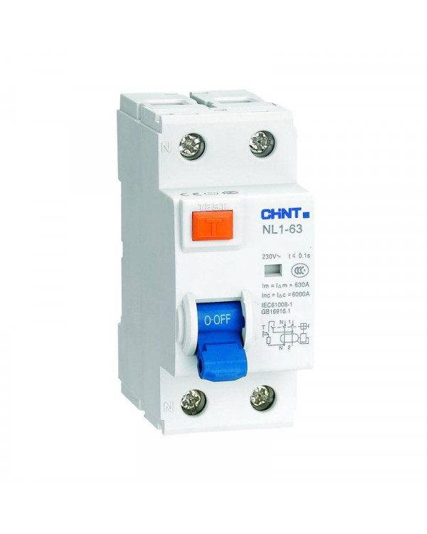 Выключатель дифференциального тока (УЗО) 2п 63А 100мА тип AC 10кА NL1-100 S (R) CHINT 200420