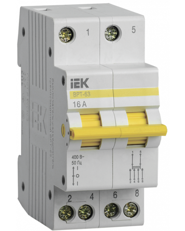 Выключатель-разъединитель трехпозиционный ВРТ-63 2P 16А IEK, MPR10-2-016