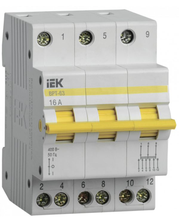 Выключатель-разъединитель трехпозиционный ВРТ-63 3P 16А IEK, MPR10-3-016