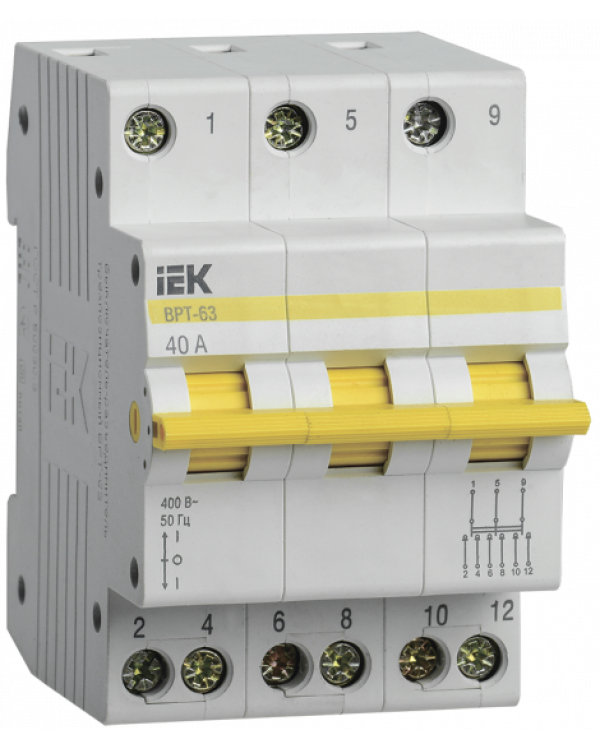 Выключатель-разъединитель трехпозиционный ВРТ-63 3P 40А IEK, MPR10-3-040
