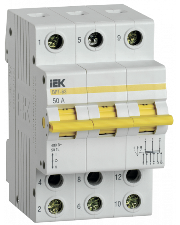 Выключатель-разъединитель трехпозиционный ВРТ-63 3P 50А IEK, MPR10-3-050