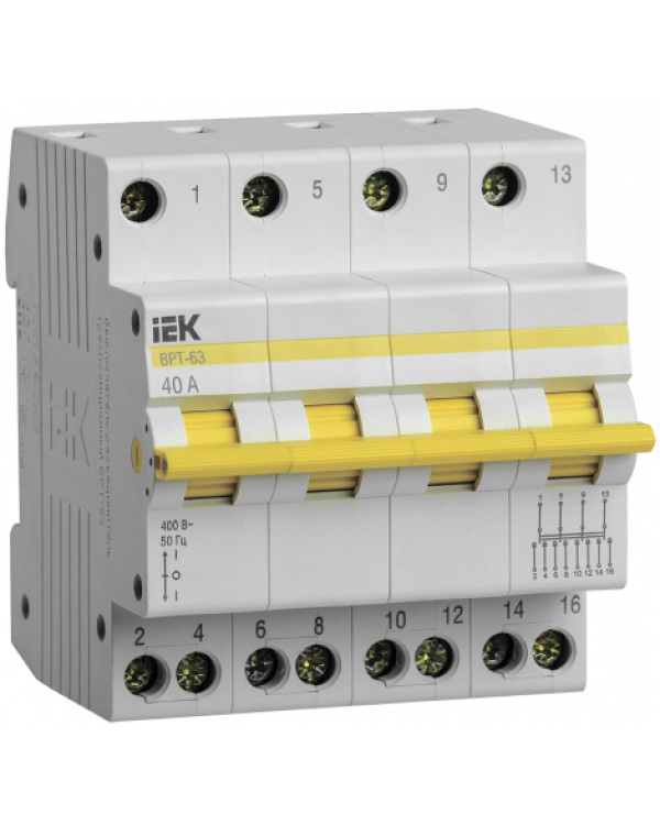 Выключатель-разъединитель трехпозиционный ВРТ-63 4P 40А IEK, MPR10-4-040