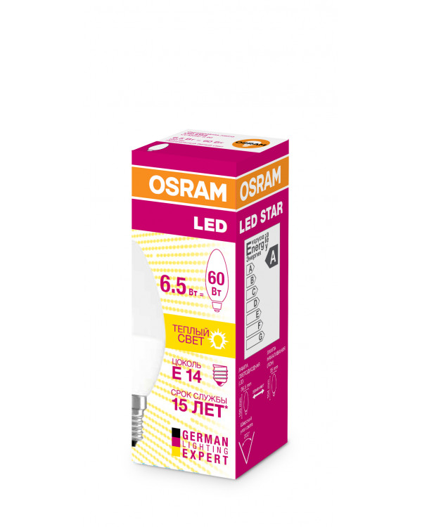Osram LED B60 6,5W 830 230V FR E14 (10/100/3000), 4058075134171