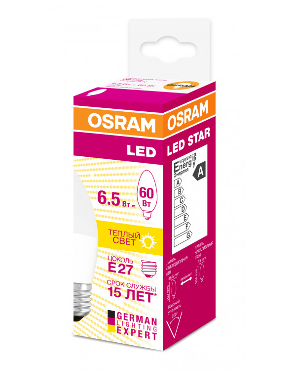Osram LED B60 6,5W 830 230V FR E27 (10/100/3000), 4058075134232