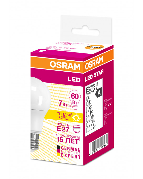 Osram LED A60 7W 827 230V FR E27 (10/100/2000), 4058075096387