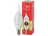 ECO LED BXS-8W-827-E14 ЭРА (диод, свеча на ветру, 8Вт, тепл, E14) (10/100/2800)