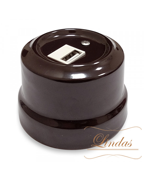 Розетка USB для зарядки 2000mA цвет коричневый Lindas , 32212