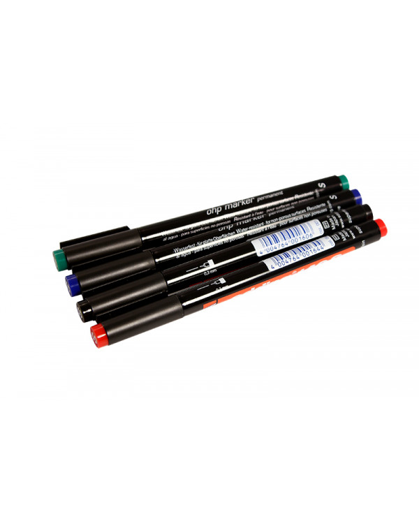 Набор маркеров E-140 permanent 0.3 мм (для пленок и ПВХ) набор: черный, красный, зеленый, синий, 09-3995-9