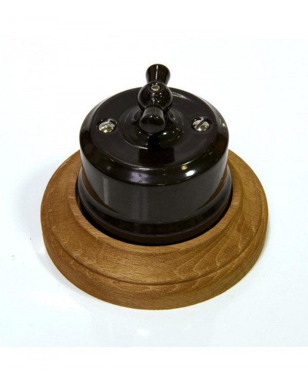 Ретро выключатель двухклавишный поворотный коричневый, Lindas, 34112