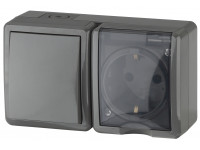 11-7401-03 ЭРА Блок розетка+выключатель IP54, 16A(10AX)-250В, ОУ, Эра Эксперт, серый (8/80/1280)