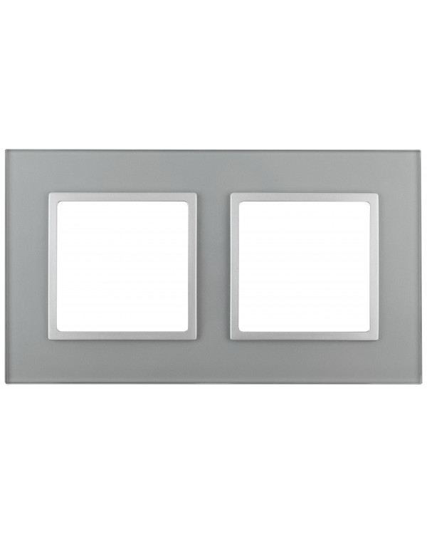 14-5102-03 ЭРА Рамка на 2 поста, стекло, Эра Elegance, алюминий+алюм (5/50/1200), 14-5102-03