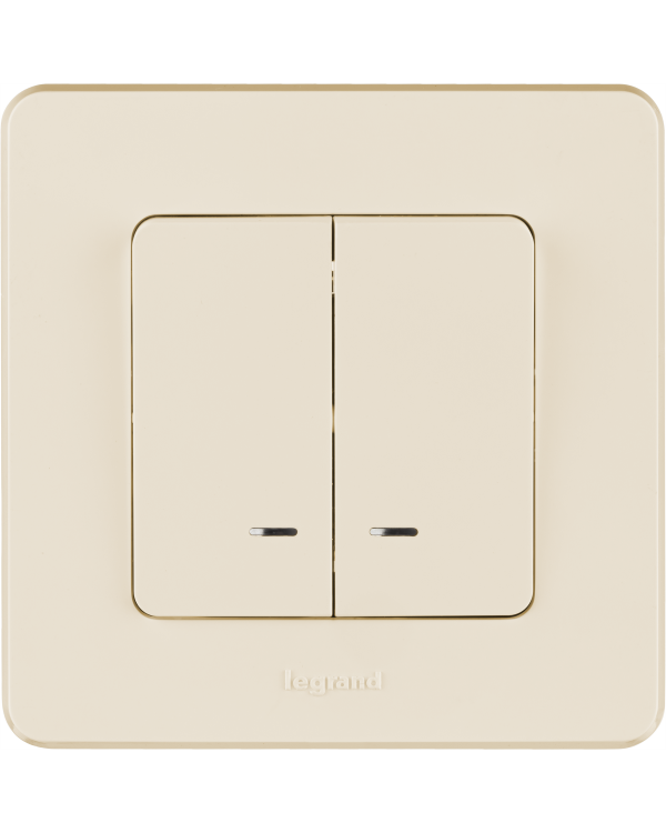Выключатель двухклавишный с подсветкой/индикацией Legrand Inspiria для скрытого монтажа, цвет "Слоновая кость", номинальный ток 10 А, напряжение ~250В, 673631