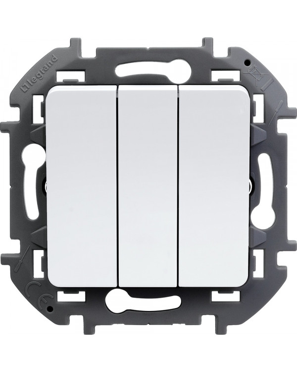 Выключатель трехклавишный Legrand Inspiria для скрытого монтажа, цвет "Белый", увеличенный номинальный ток 20 А, напряжение ~250В., 673640