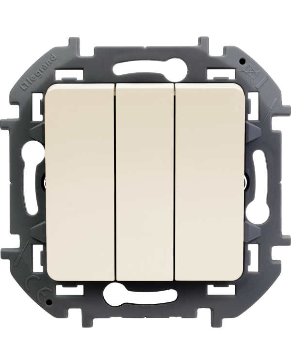 Выключатель трехклавишный Legrand Inspiria для скрытого монтажа, цвет "Слоновая кость", увеличенный номинальный ток 20 А, напряжение ~250В., 673641