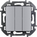 Выключатель трехклавишный Legrand Inspiria для скрытого монтажа, цвет "Алюминий", увеличенный номинальный ток 20 А, напряжение ~250В., 673642