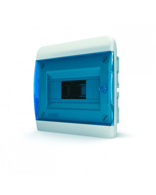 Щит встраиваемый 8 мод. IP41, прозрачная синяя дверца BVS 40-08-1, 01-02-004
