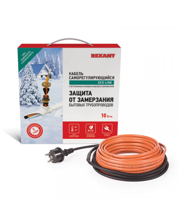 Греющий саморегулирующийся кабель (в трубу) 10HTM2-CT (25м/250Вт) REXANT, 51-0608