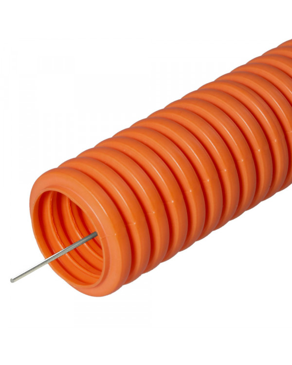 Труба гофрированная ПНД лёгкая 350 Н безгалогенная (HF) оранжевая с/з д25 (50м/2600м уп/пал) Промрукав