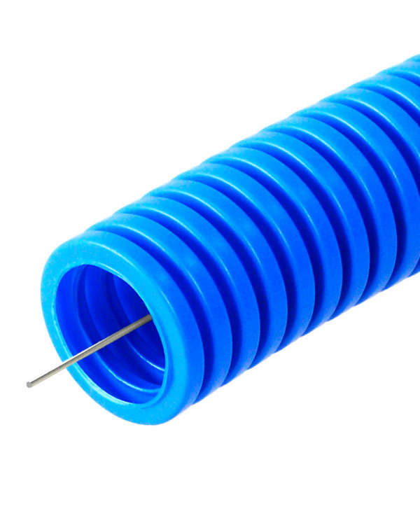 Труба гофрированная ПП лёгкая 350 Н безгалогенная (HF) синяя с/з д32 (25м/1375м уп/пал) Промрукав