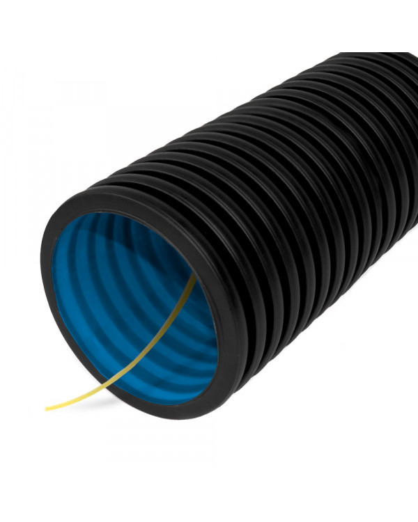 Труба гофрированная двустенная ПНД гибкая тип 450 (SN18) стойкая к ультрафиолету не распространяющая горение с/з черная д63 (100м/уп) Промрукав