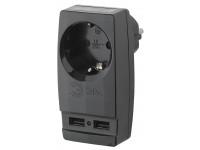 SP-1e-USB-B ЭРА Адаптер "Polynom" 1гн 220V + 2xUSB 2100mA, c заземл, (черный) (10/60/1440)